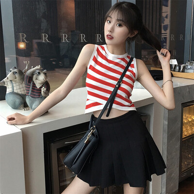 

Newest Spring Summer Womens Sexy Fashion Casual Vest Sleeveless O-Neck Stripe Knitted Tank Top T-Shirt Tops 201972