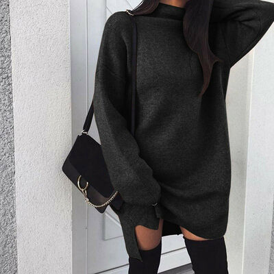 

Women Long Sleeve Knitted Sweater Oversized Pullover Loose Jumper Top Mini Dress