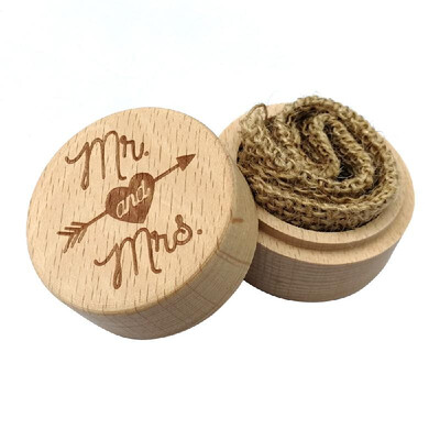 

Wooden Round Beech Wedding Ring Box With Letter Happily Ever After On The Surface