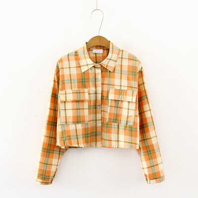 

Tailored Fashion Women Top Retro Plaid Printing Long Sleeve Lapel Casual Loose Blouse