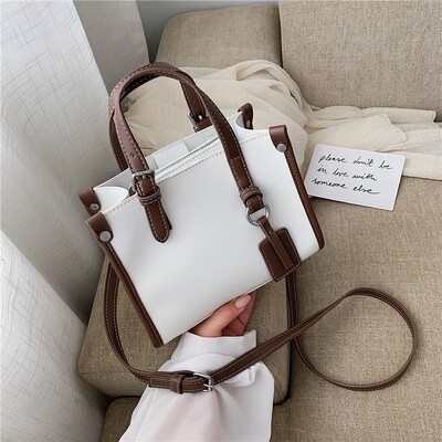 

Advanced sense of foreign style womens bag ins texture contrast bag new 2019 retro Joker handbag Messenger bag