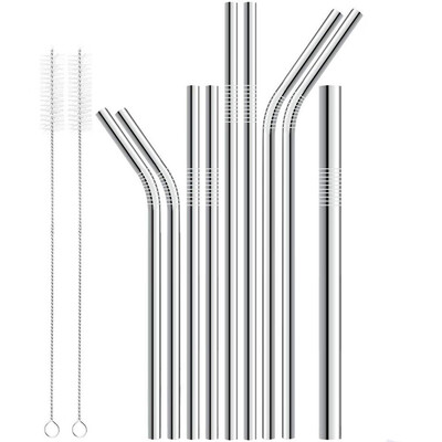 

Siaonvr 11Pcs Long Stainless Steel Metal Drinking Straws With Cleaning Brushes Set