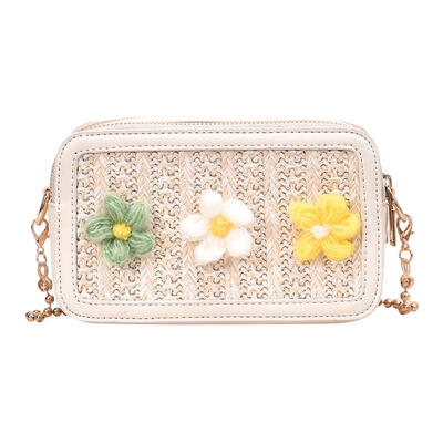

Flower Decor Shoulder Packs PU Leather Woven Women Chain Crossbody Bags
