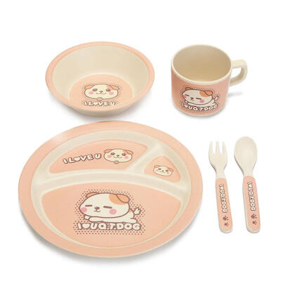 

5pcsSet Eco-friendly Bamboo Fiber Baby Plate Dish Tableware Creative Gift