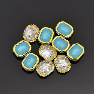

Sew on Rhinestone Taiwan Acrylic Golden Plated Garment Accessories Rectangle SkyBlue 10x8x5mm Hole 05mm