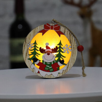 

Home Decorations Christmas Tree Decoration Pendant Gift Round Deer Wooden Star Frame Pendant Holiday Decoration Lighting