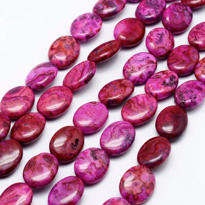 

Natural Crazy Agate Beads Strands Flat Oval Dyed DeepPink 18x13x556mm Hole 1mm about 22pcsstrand 153"39cm