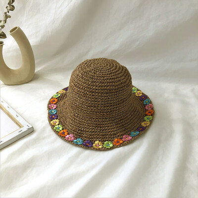 

Hat female summer straw hat female beach flower sun protection holiday folding Japanese Korean tide sun hat summer
