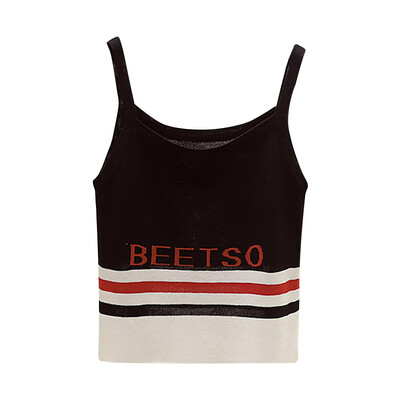

Women Casual Basic Sexy Versatile Slim Letter Stripes Print Sling Bottoming Stretch Camisole Tops