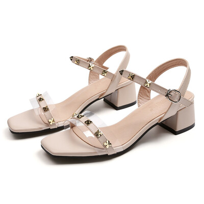 

668-9 Korean fashion sweet banquet slim womens shoes thick with flat shallow mouth open toe rivet