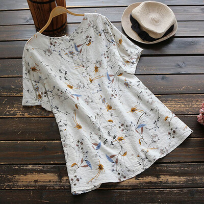 

Roseonmyhand Fashion Women Plus Size Floral Print Blouse O-Neck Short Sleeve Loose Tops