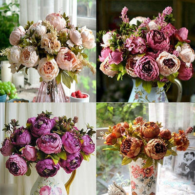 

Large Artificial Flowers Peony Silk Leaf Bouquet Home Party Wedding Garden Decor