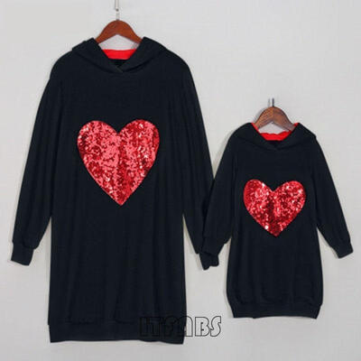 

Family Sweatshirt Long Sleeve Hoodie Love Sequin Parent-child Loose Hoodie Tops
