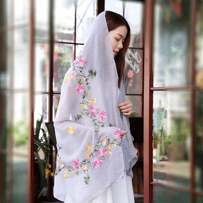 

Embroidered linen flowers Nibel cotton&linen scarf air conditioning sunscreen dual-use spring&summer silk scarf female national wind shawl