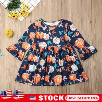 

US Baby Girls Kid Halloween Cosplay Dress Toddlers pumpkin Short Skirt Dresses