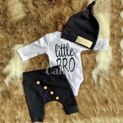

Newborn Baby Boy Outfits Clothes Little Bro Tops RomperPants LeggingsHat Set