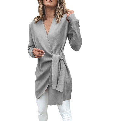 

Toponeto Women Casual Leather Tied Up V Neck Open Front Suit Jacket Outwear Overcoat Coat