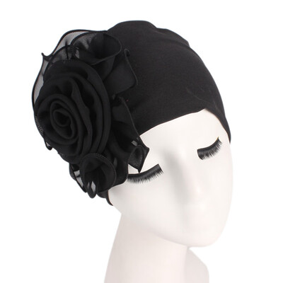 

Women Stretchy Beanies With Big Flower Hair Loss Cap Muslim Cancer Chemo Hat Hijab Cap Party Wedding Turban
