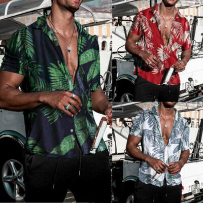 

US Mens Fashion Summer Casual Dress Shirt Mens Floral Short Sleeve Shirts Tops