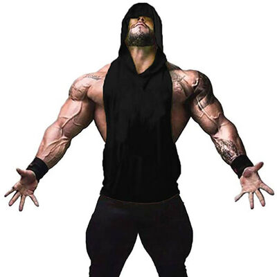 

Mens Muscle Hoodie Tank Top Bodybuilding Gym Workout Sleeveless Vest Pullover