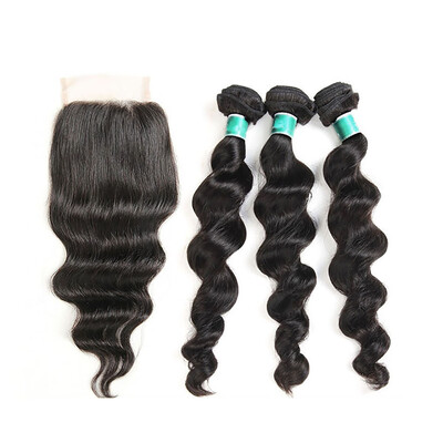 

Amazing Star Loose Wave with Closure Malaysian Virgin Hair Bundles with Closure Human Hair with Hand Tied Closure Free Part