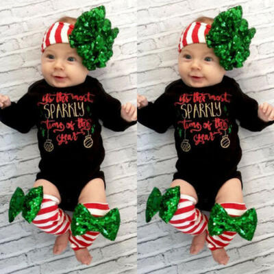 

Christmas Newborn Baby Girls Xmas Clothes Romper Bodysuit Leg Warmers Outfits UK