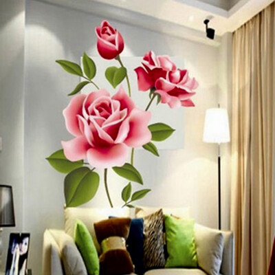 

3D Rose Flower Romantic Love Wall Sticker Removable Decal Home Decor Living Room Bed Decals Mother\s Day Gift