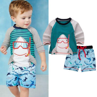 

Newborn Infant Kid Boys Shark Print Cotton Tops T-shirt Shorts Pants Outfit Set