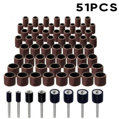 

51 Pcs Sanding Finishing Drum Rotary Tool W Rubber Mandrel Bands Sleeves Kit