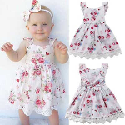 

Infant Baby Kid Girl Summer Lace Dress Party Wedding Pageant Princess Dresses