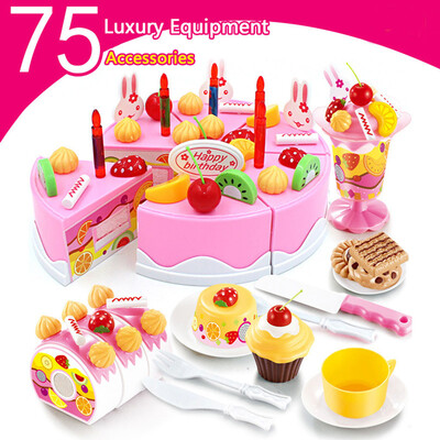 

Tailored 75Pcs Pretend Role Play Fashion Toy Birthday Cake Food Cutting Set Kids