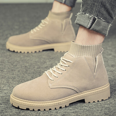 

Mens shoes fall Korean version of the trend high help Martin English style tooling desert boots khaki socks boots