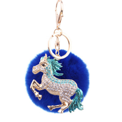 

Keychain inlaid color diamond three-dimensional pony rabbit fur ball handbags accessories car key chain