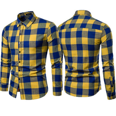 

New Mens Long Sleeve Plaid Shirts Flannel Bisiness Dress Shirt Tops T-shirt