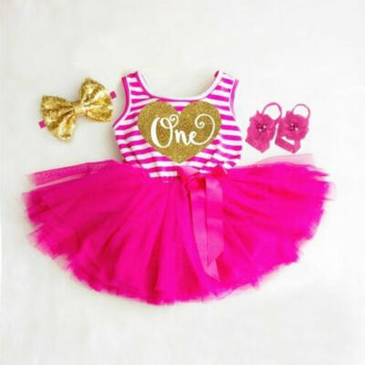 

Toddler Baby Girl 1st Birthday Party Cake Smash Clothes Romper Tutu Skirt Outfit