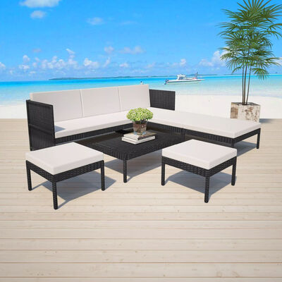 

6 Piece Garden Lounge Set with Cushions Poly Rattan Black