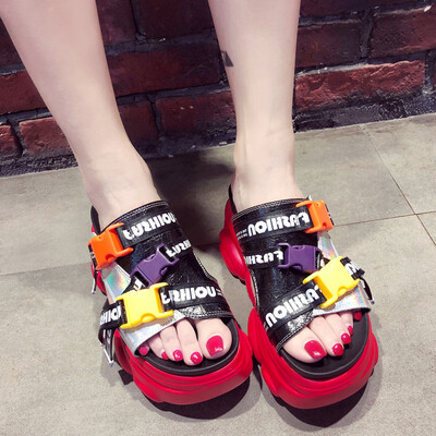 

European Station Muffin Thick-soled Sandals Womens Summer Street Painting Colour Alphabet Heavy-duty Roman Shoes