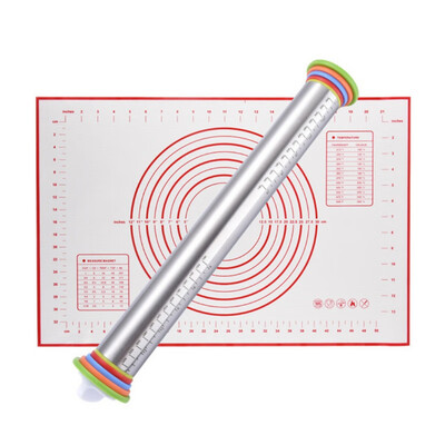 

Stainless Steel Rolling Pins With Adjustable Thickness Rings And Silicone Baking Pastry Mat Kitchen Baking Tool Set