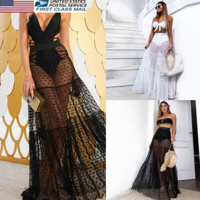 

US STOCK Lady Elastic High Waist Three Layer Skirts Tulle Mesh Long Skirt Summer