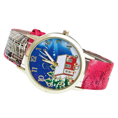 

Snow House Decoration Navidad 2018 Envio Gratis New Christmas Ornaments Pattern Leather Band Analog Quartz Vogue Watches Xmas
