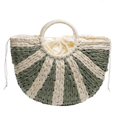 

2019 New Striped Contrast Basket Women Straw Semicircle Handbag Hawaiian Beach Tote Bag Luxury Designer Female Hand Bag bolso