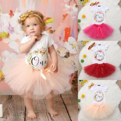 

Baby Girl 1st Birthday Outfit One Year Party Cake Smash Tutu Skirt Clothes Set