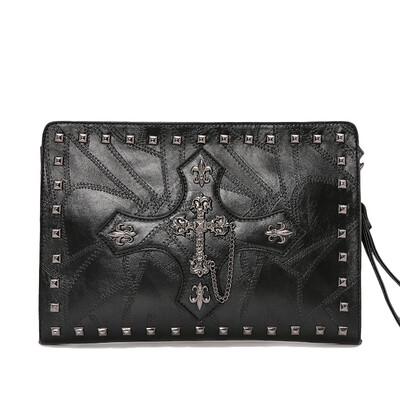 

Rivet Soft Leather Handbag Street Rivet Handbag Cross Design Trendy Handbag for Young Men&Women