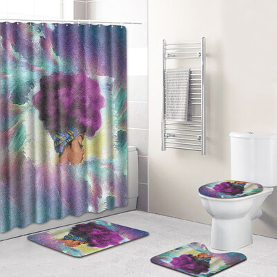 

〖Follure〗4PCS Sea Style Non Slip Toilet Polyester Cover Mat Set Bathroom Shower Curtain
