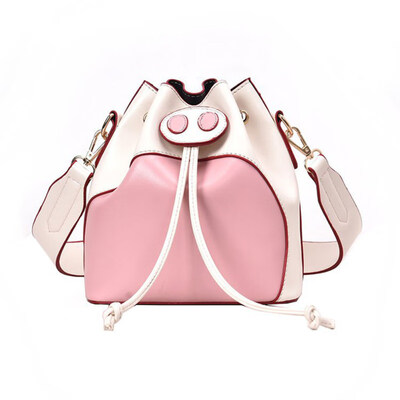 

Cartoon Pig Drawstring Faux Leather Bucket Bag Women Crossbody Shoulder Pouch