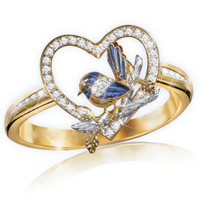 

Two-tone gold plated creative lady heart-shaped cross ring size 6-10