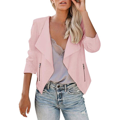 

Toponeto Women Casual Blazer Jacket Long Sleeve Open Front Zipper Slim Lapel Office Coat