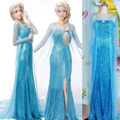 

Elegant Frozen Elsa Ice Queen Women Dress Skirt Cosplay Costume Fancy Dresses