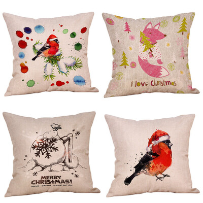 

Tailored 4PC Happy Christmas Pillow Cases Linen Sofa Cushion Cover Home Decor Pillow Case