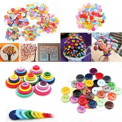 

100 Pcs 4 Holes Plastic Round Buttons Sewing DIY Craft Decals for Kids Crafts
